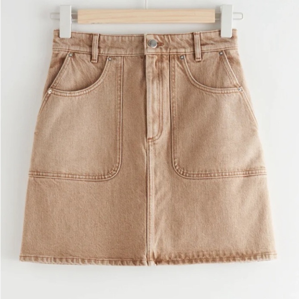 & Other Stories Tan Denim A Line Skirt